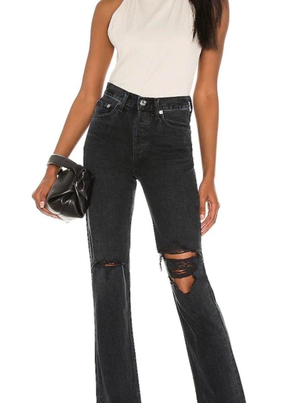 Agolde Black Distressed High-Rise Straight/Boot Cut Jeans
